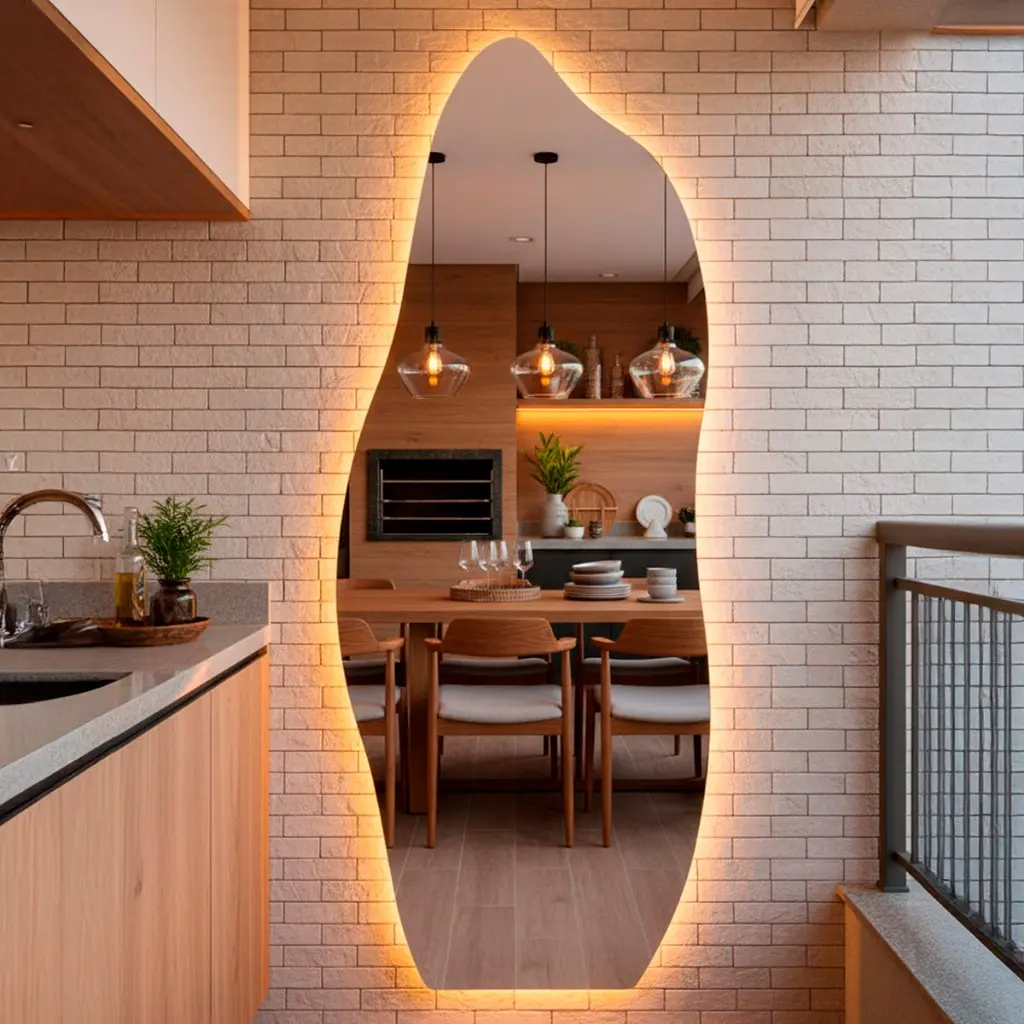 Espelho Grande Orgânico de Corpo Inteiro com Led 170x70cm Espelho com Luz Indireta Quente ou Fria - 1