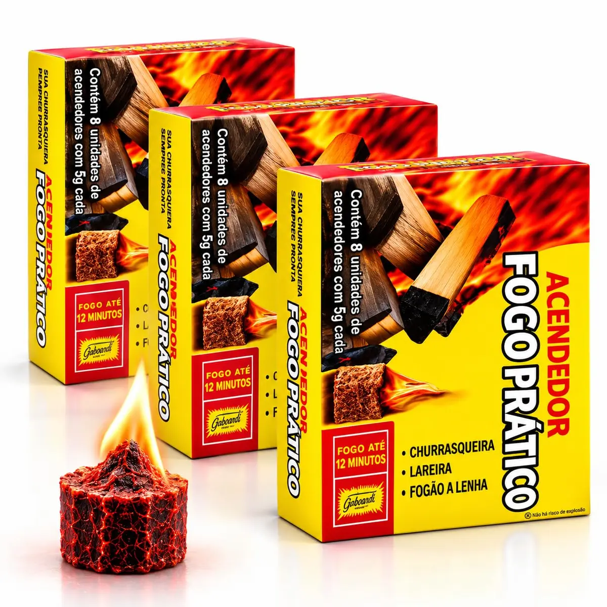 Kit 3 Caixas Acendedor Gaboardi Fogo Prático para Churrasqueira a Carvão, Lareira e Fogão a Lenha - 1