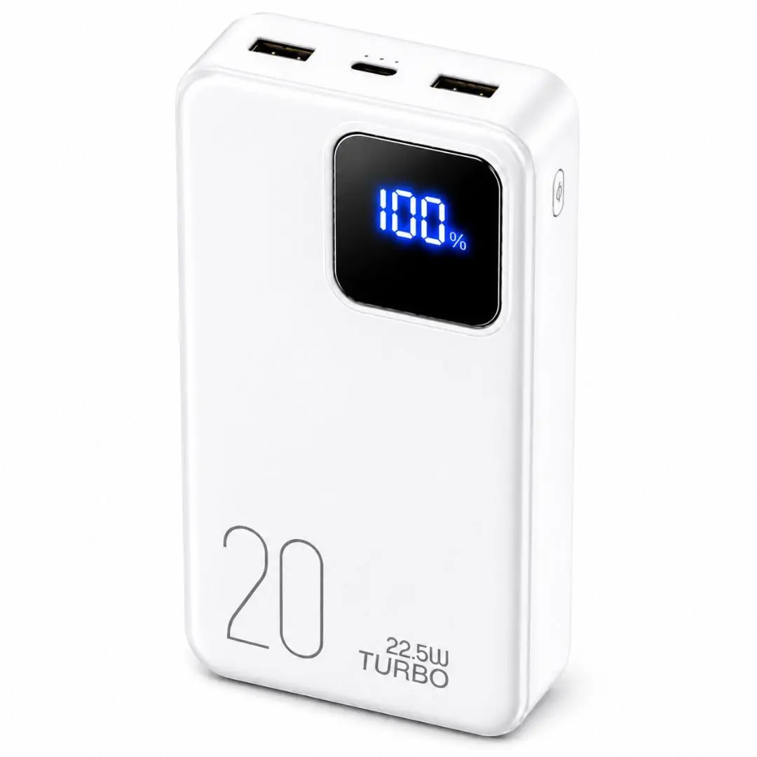 Carregador Portátil Power Bank Bateria 20000mAh 22,5W Turbo Display Tela LED Tipo C Lightning Iphone Preto Thomazini (Branco) - 1