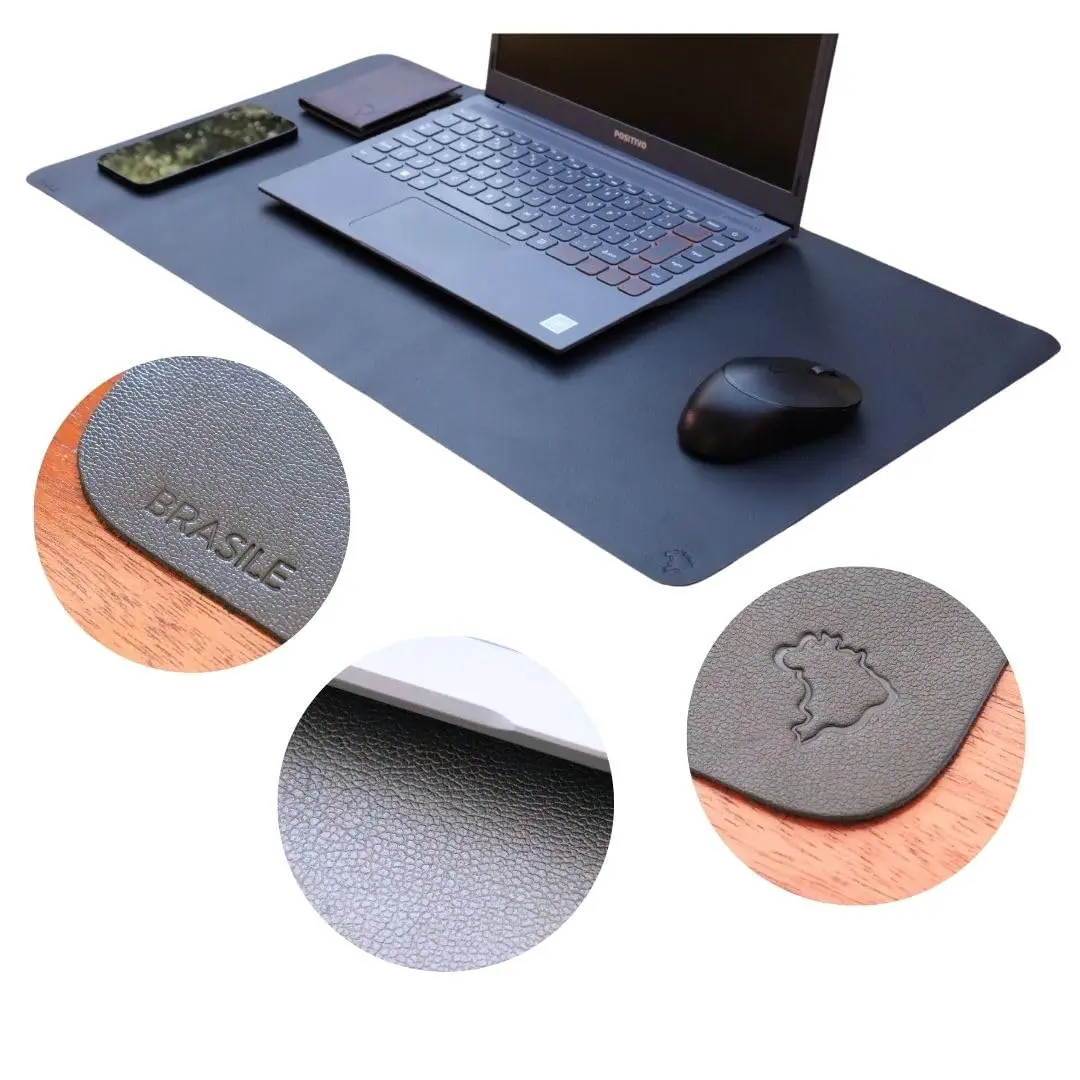 Desk Pad Mouse Pad Grande Tapete Mesa Gamer Desk Mat Couro Legítimo (Preto) - 1