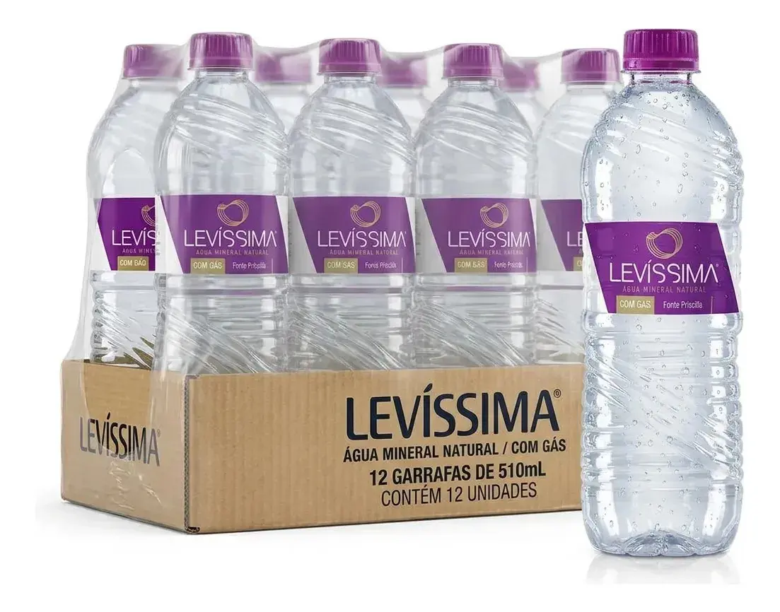 12 Água Mineral Com Gás Levíssima Garrafa 510ml Fardo com gás