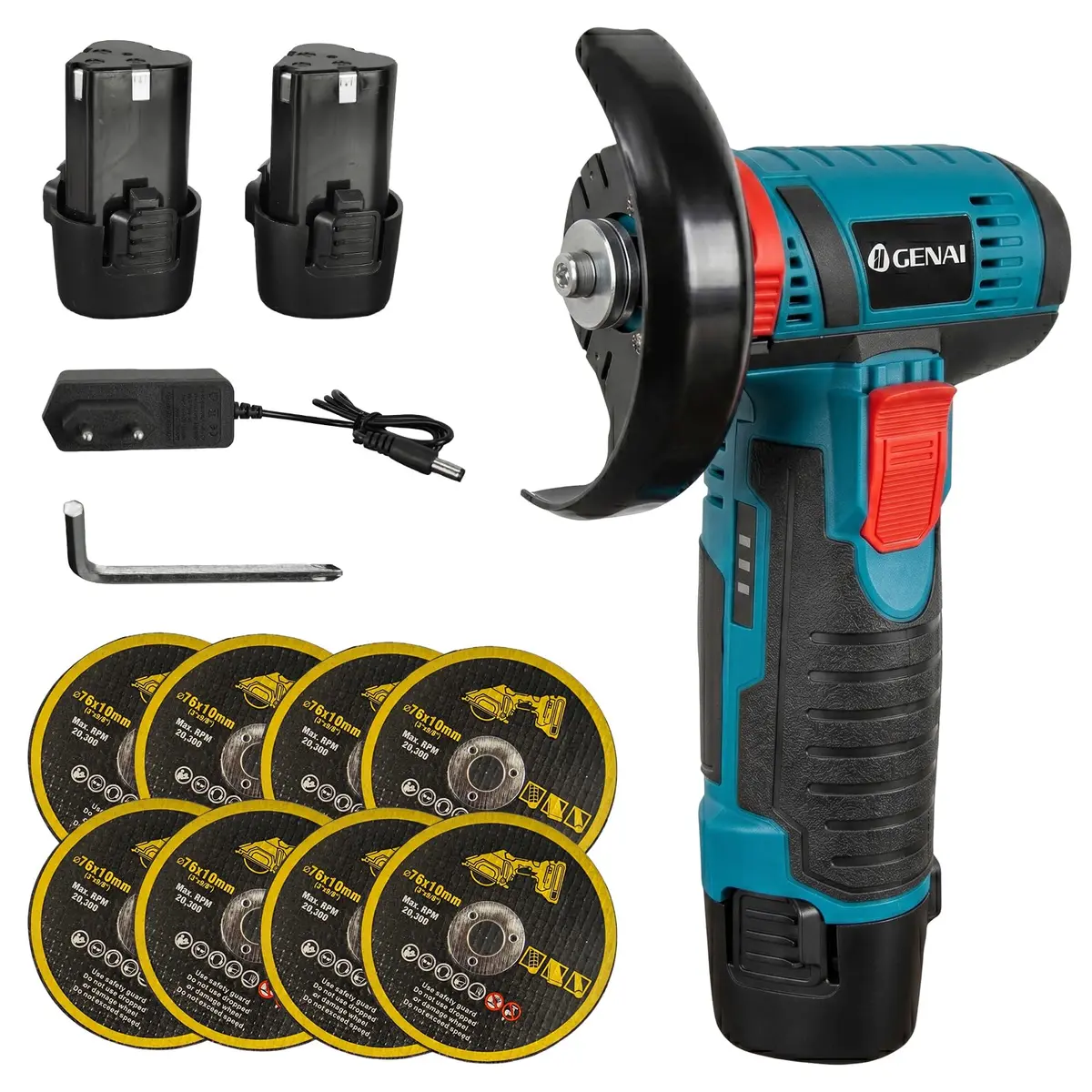 Esmerilhadeira Lixadeira Angular 110V/220V | Mini Esmerilhadeira 200W com 2 Baterias e 8 Discos (76x10 mm), para Corte de Madeira e Metal - 1