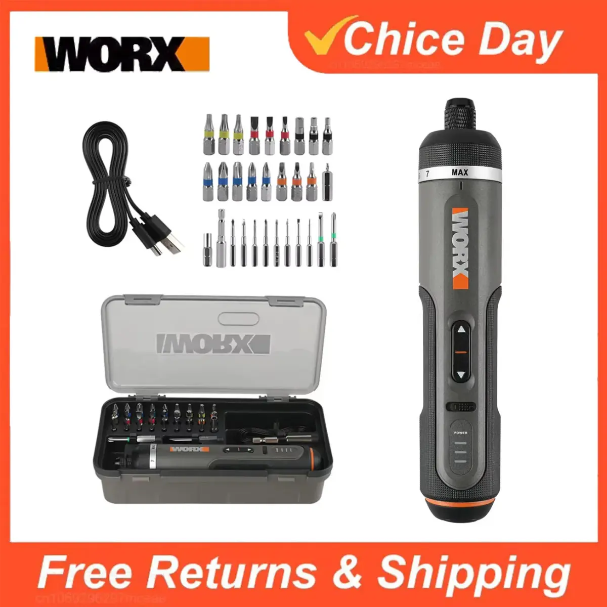 Conjunto de Ferramentas Elétricas Worx 30 Peças WX242, Conjunto de Chaves de Fenda Elétricas, Furadeira Inteligente Sem Fio, Chaves de Fenda Recarregáveis por USB, para Reparos Domésticos