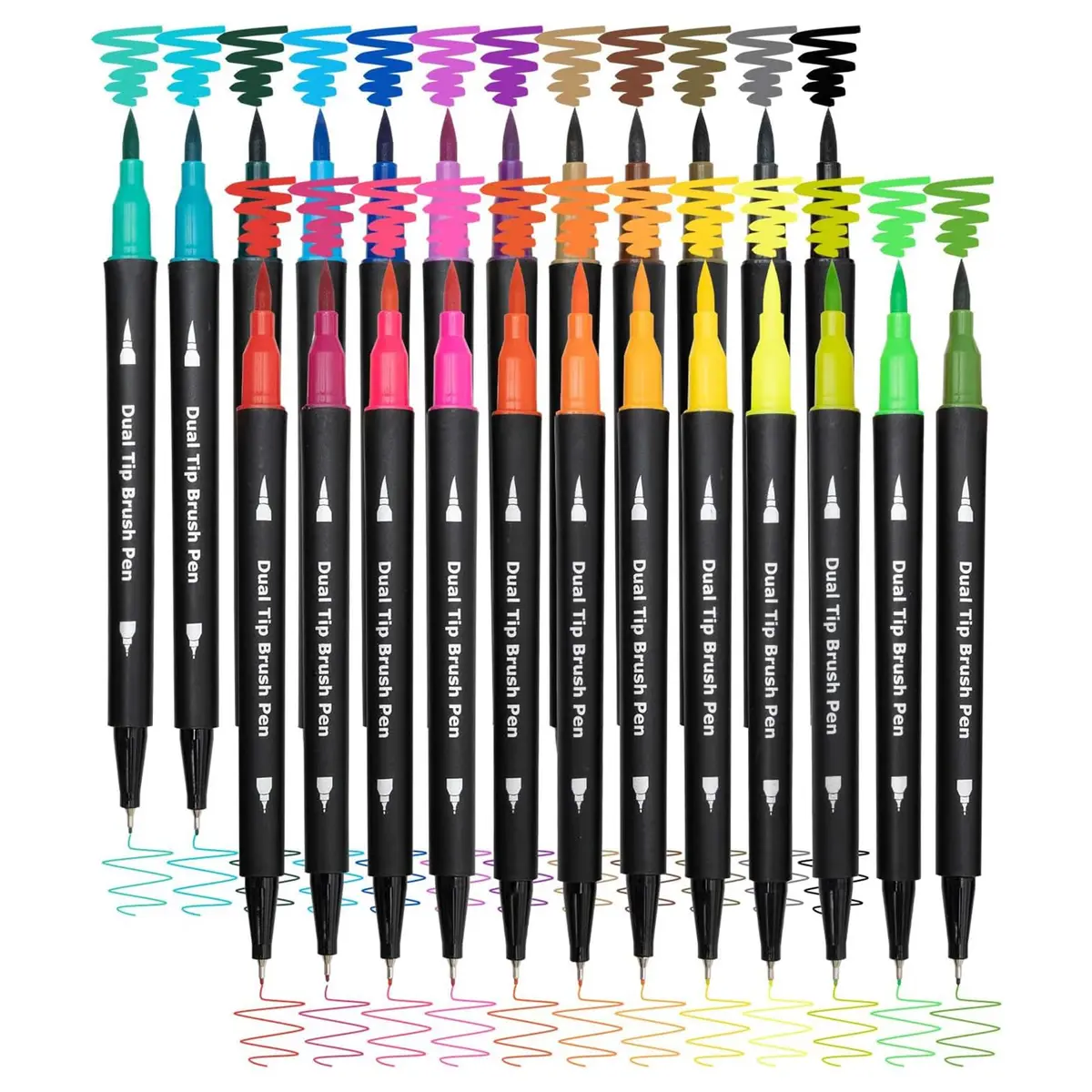 Canetas Brush Pen e Ponta Fina 2 em 1 Kit Profissional para Pintar Lettering Caligrafia e Desenho Canetinhas Coloridas Dual Tip para Artistas Estudantes e Adultos (24 cores Preto)