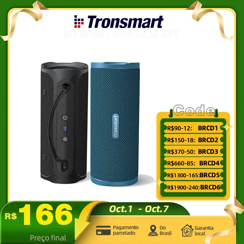 Tronsmart caixa de som, Mirtune C3 com Auracast ™ Sincronização, à prova d'água IPX7, potência de 30W, Bluetooth 6.0, caixinha de som acessórios para camping