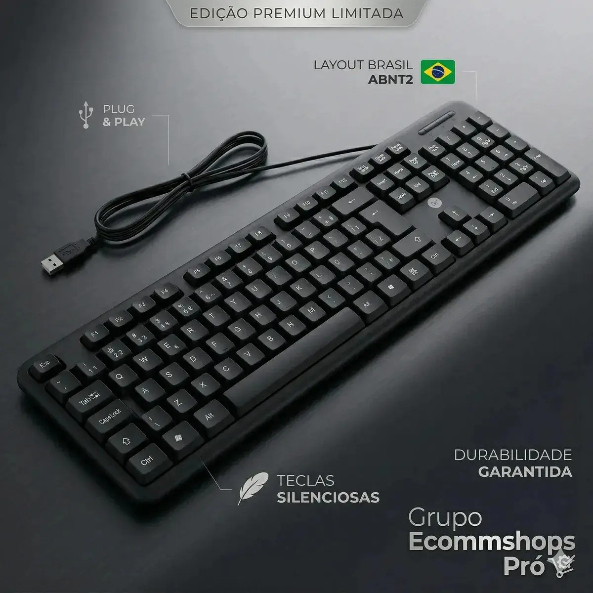 Teclado Usb Preto Abnt2 Para Pc E Notebook Pt-br Profissional Premium Teclas Silenciosas