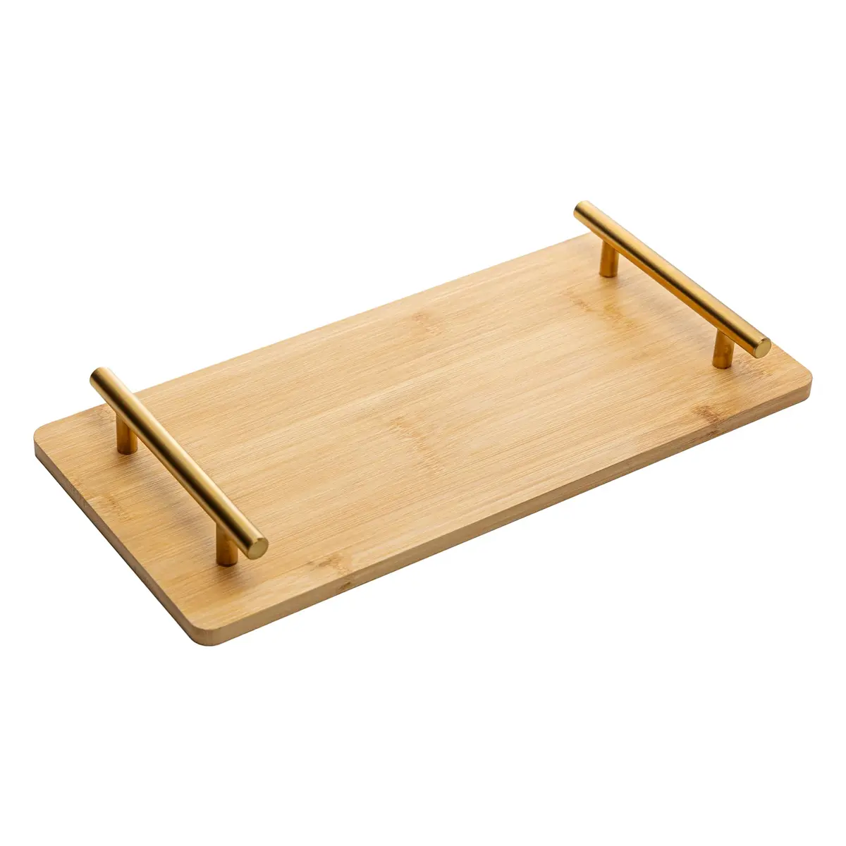 WOLFF - Bandeja com Alça de Metal Dourada Seattle 36cm x 17cm Natural Bambu - 1