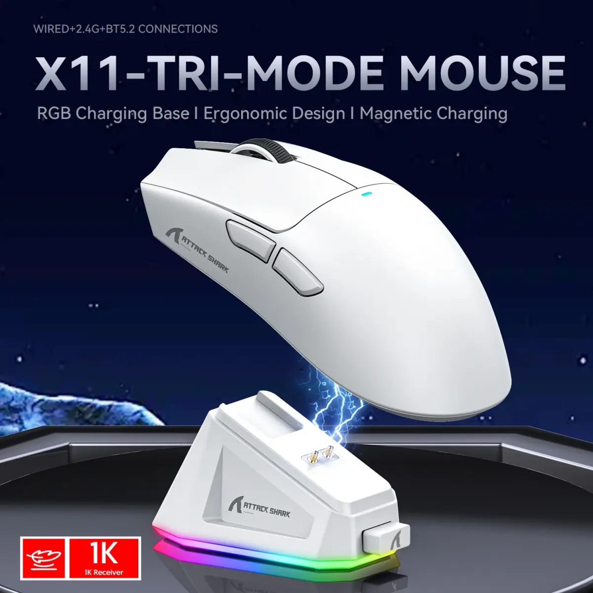 ATTACK SHARK X11 / R1 Mouse Gamer sem Fio, Tri-Mode, PAW3311, X11: 59±3g - 1
