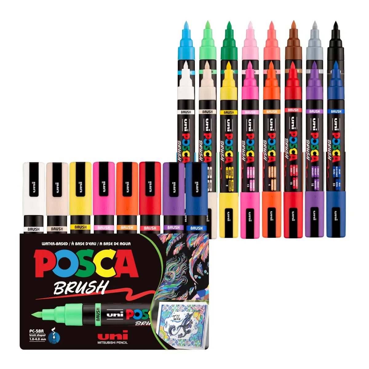 Caneta POSCA PC-5BR-16C Estojo C/16 | Tamanho da ponta 1,0 a 4,0 mm, canetas opacas à base de água para letras, caligrafia, coloração, artesanato e projetos de