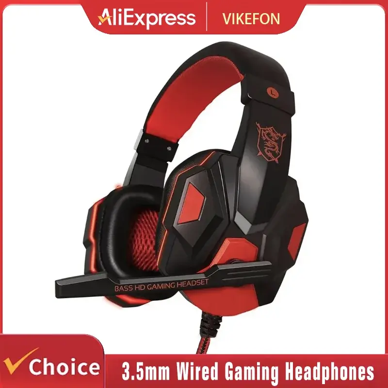 Fones de ouvido para jogos com fio de 3,5 mm e microfone 120 ° Fone de ouvido estéreo de graves para PC ajustável para PS4 PS5 Xbox Smartphone Laptop