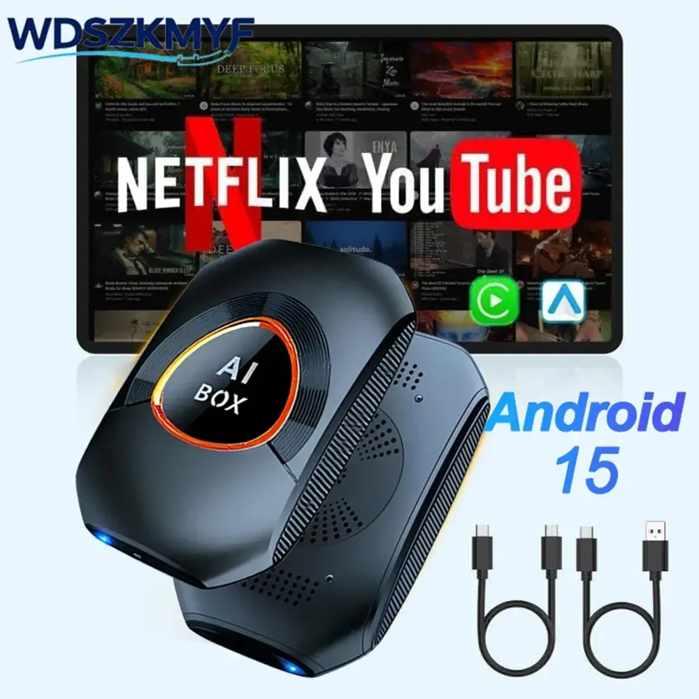 NOVO 2026 Central Multimídia Inteligente Android 15 com Carplay e Android Auto Sem Fio para Netflix e YouTube, Compatível com VW, Toyota, Mazda, Hyundai, Ford, Haval
