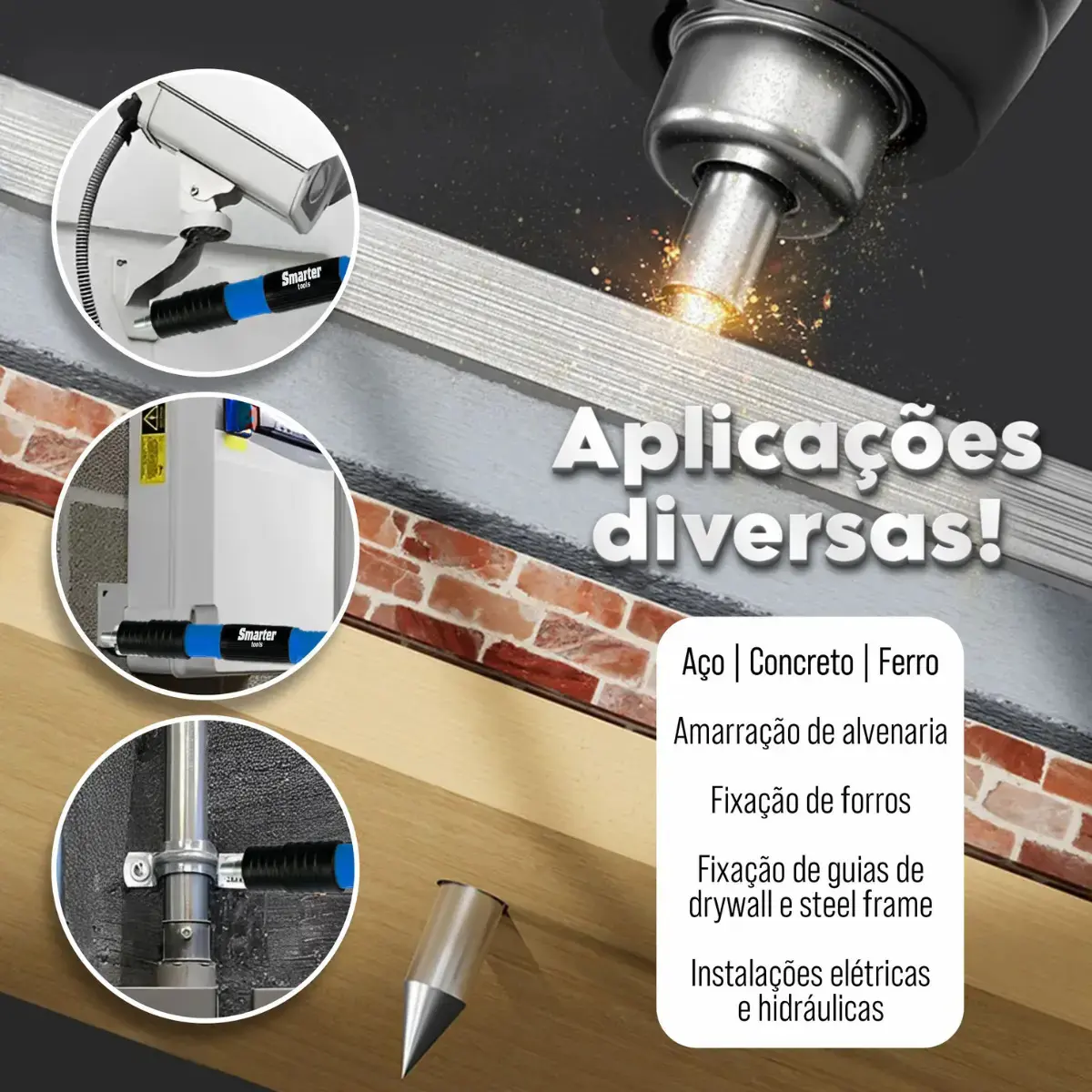 Pistola Fixação Finca Pino Ação Direta Pregos Epi Maleta Pinador Pregador Grampeador Rebitador De Prego Pressão Manual Ferramenta Para Drywal Gesso Concreto Aço Parede Forro PVC Grampo Smarter Tools thumbnail 2