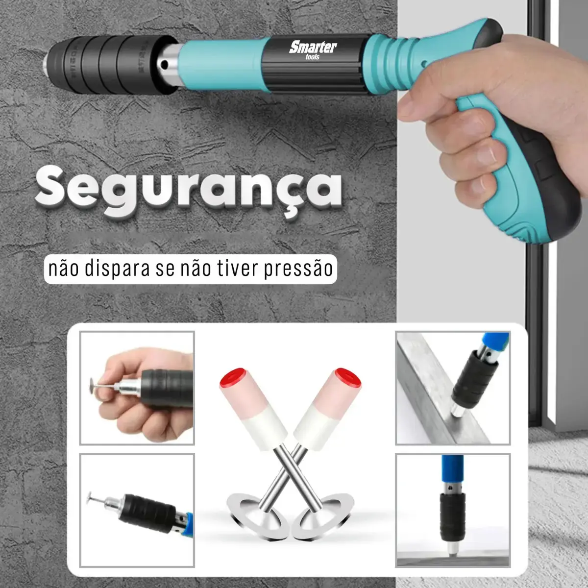 Pistola Fixação Finca Pino Ação Direta Pregos Epi Maleta Pinador Pregador Grampeador Rebitador De Prego Pressão Manual Ferramenta Para Drywal Gesso Concreto Aço Parede Forro PVC Grampo Smarter Tools thumbnail 8