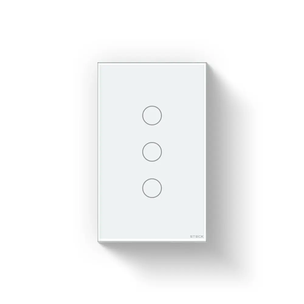 Steck, Interruptor 4X2" 3 Módulos Touch Branco Wi-Fi, Ambiente Conectado, SINT3B1