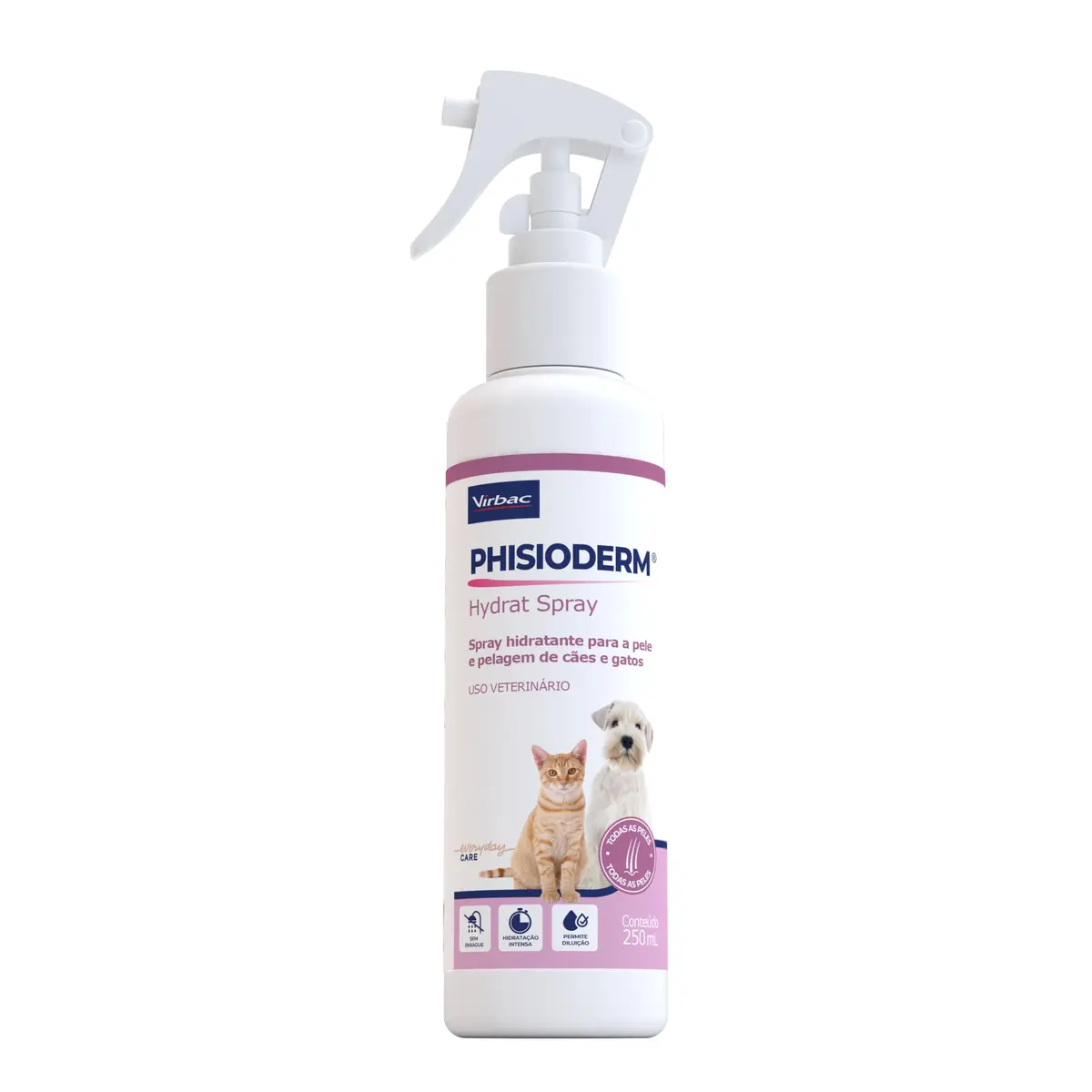 Virbac Phisioderm Hydrat Spray para Cães e Gatos 250 mL | Hidratação, Virbac, Cachorro, Limpeza Regular, Cães, Spray