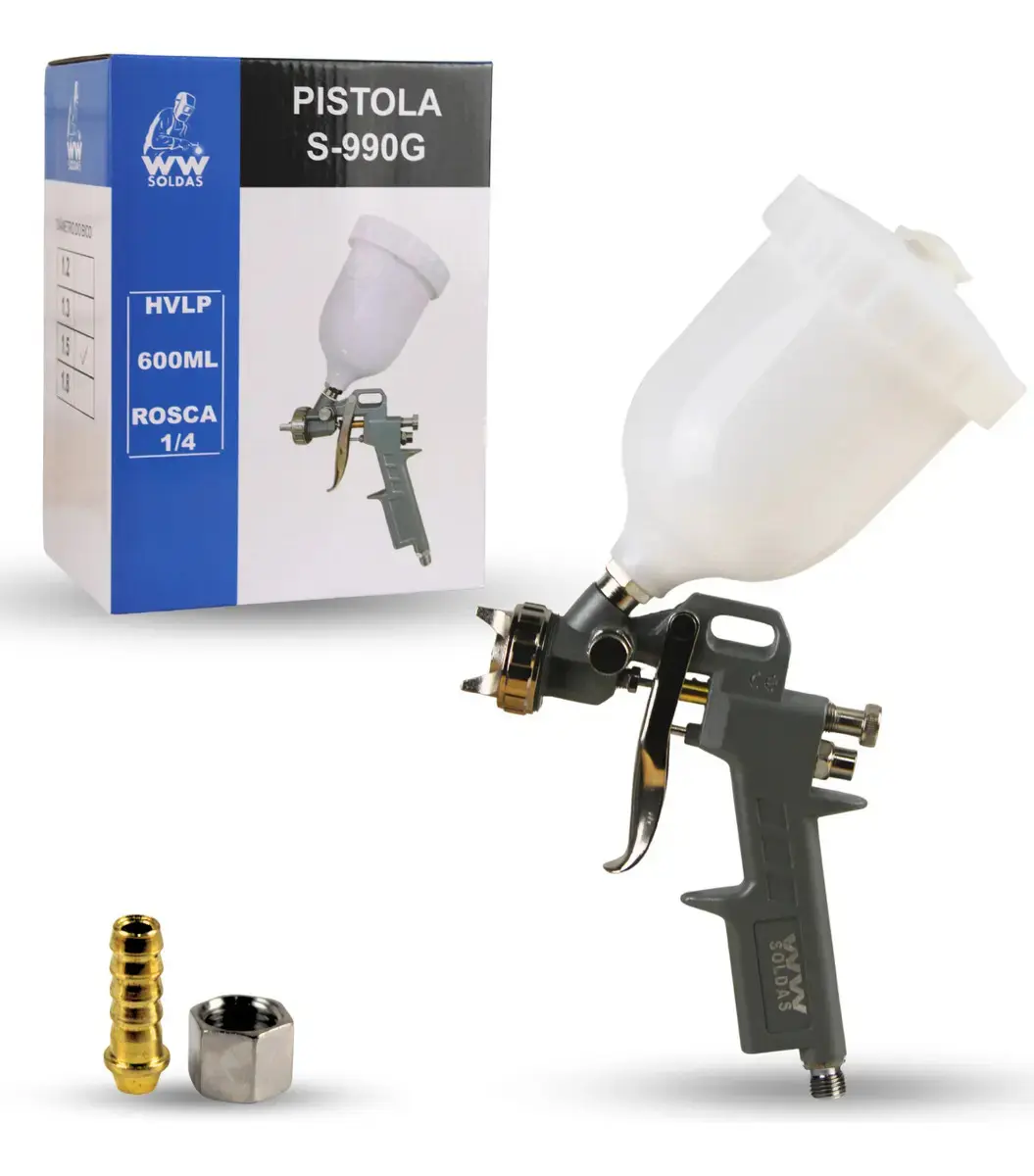 Pistola De Pintura S990 Bico 1.5 Gravidade Caneca 600ml Baixa Pressão