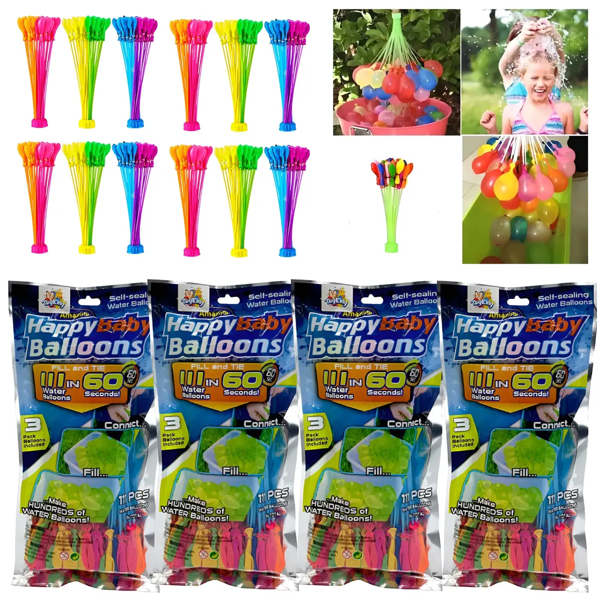 Kit 444 Bexigas de Água Coloridas Water Balloons para Brincadeiras