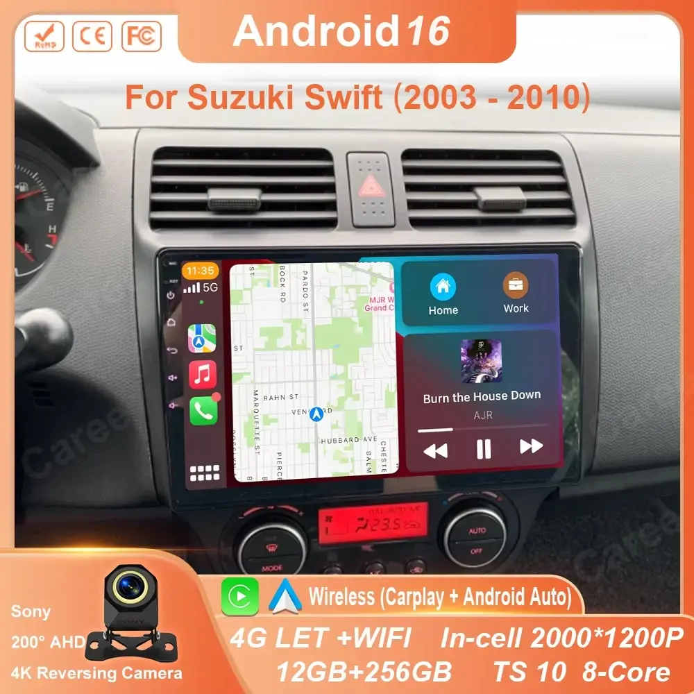 Rádio automotivo android 16 para suzuki swift 2003 - 2006 2007 2008 2009 2010 reprodutor multimídia estéreo carplay unidade principal automática wifi 4g bt