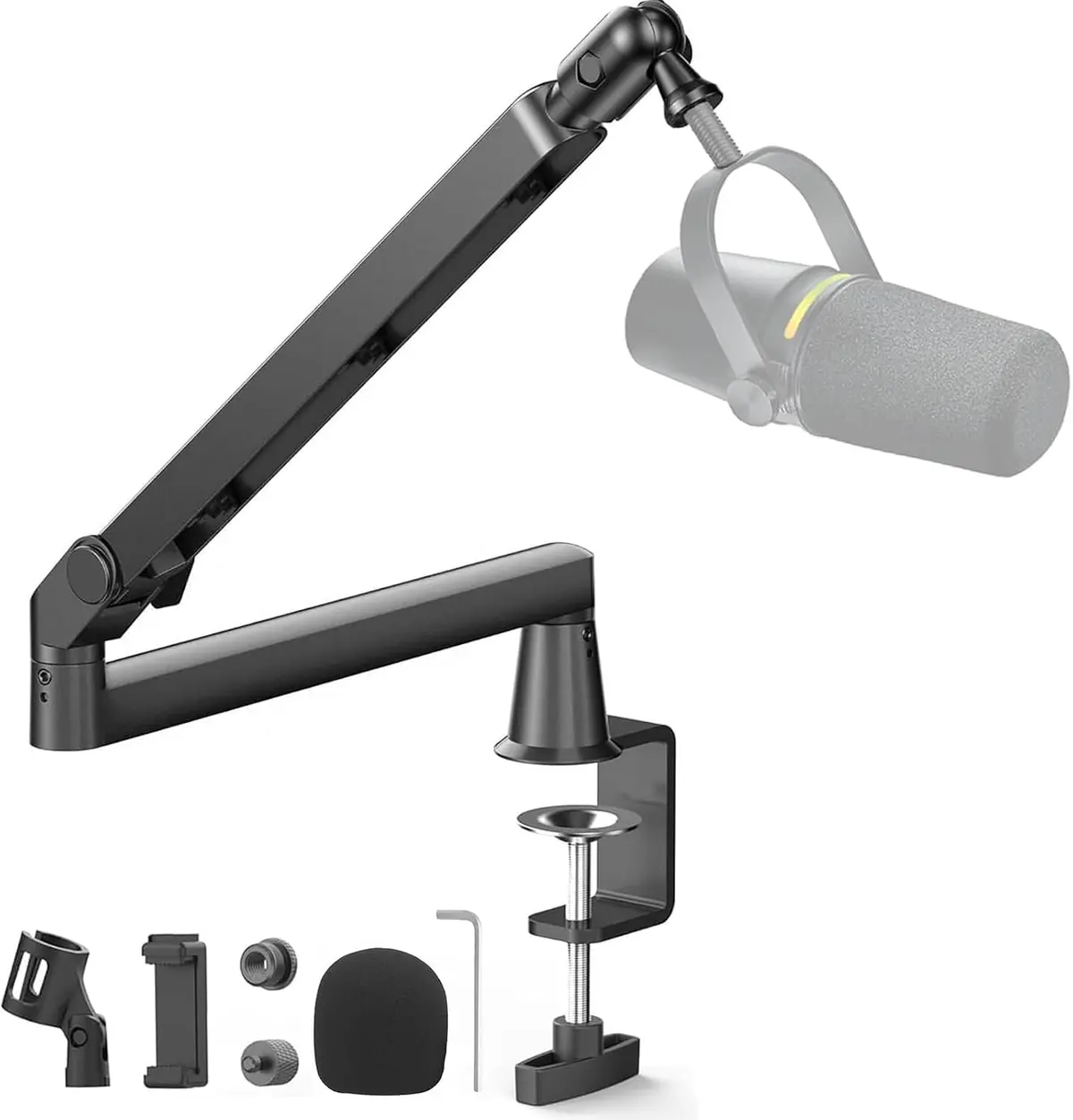 Suporte Microfone Boom Arm Ajustável Podcast Stream Game Studio Braço | Articulado Microfone Condensador com Mesa Presilha para Câmera Webcam Fotografia Videografia Transmissão Vivo