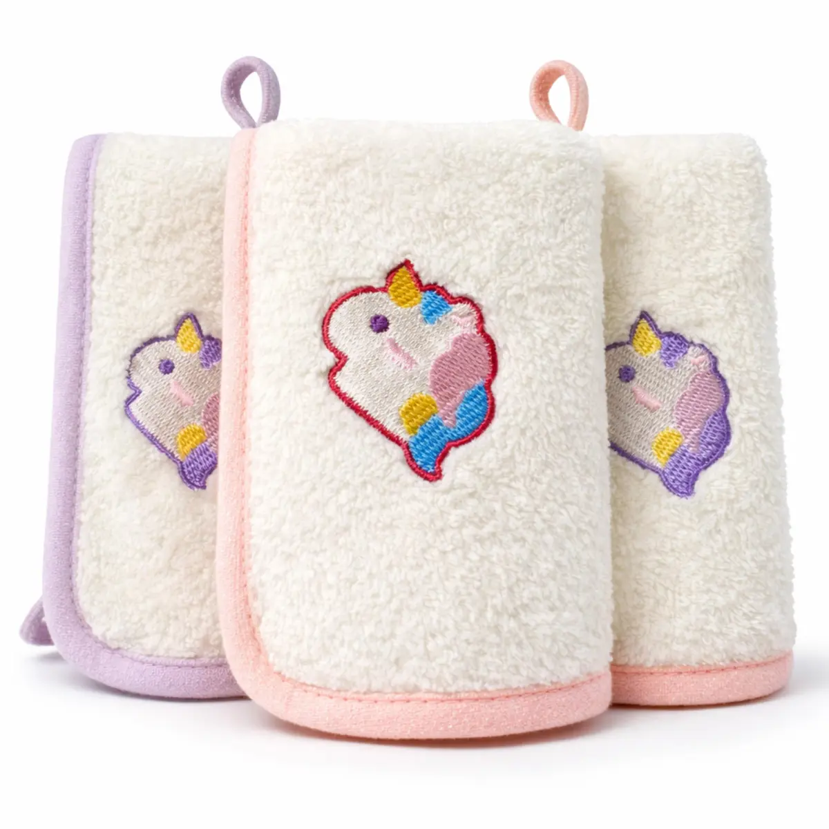 Kit 3 Toalhas de Boca para Bebê Shalem Baby – Super Macias, Alta Absorção, Delicadas para Pele Sensível – Bordadas (Kit Uni Rosa)