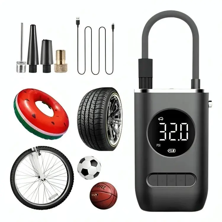 Bomba de Ar Digital Mini Calibrador Compressor de Pneus Carro Moto Bike Com Lanterna Led Portátil - 1
