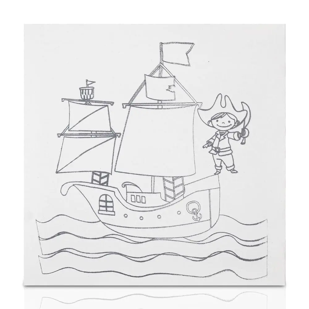 Tela De Pintura Riscada, 30cm X 30cm, Desenho: Barco - Souza & Cia (Ref: 8160)