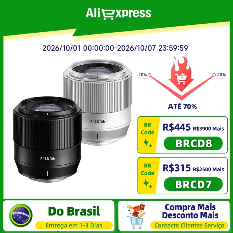 Lente de Câmera TTArtisan Auto Focus 56mm F1.8 APS-C para Câmeras Mirrorless SONY E, FUJI X, Nikon Z Mount, Compatível com XS10, XS20, X-H2s, XT5, XT30