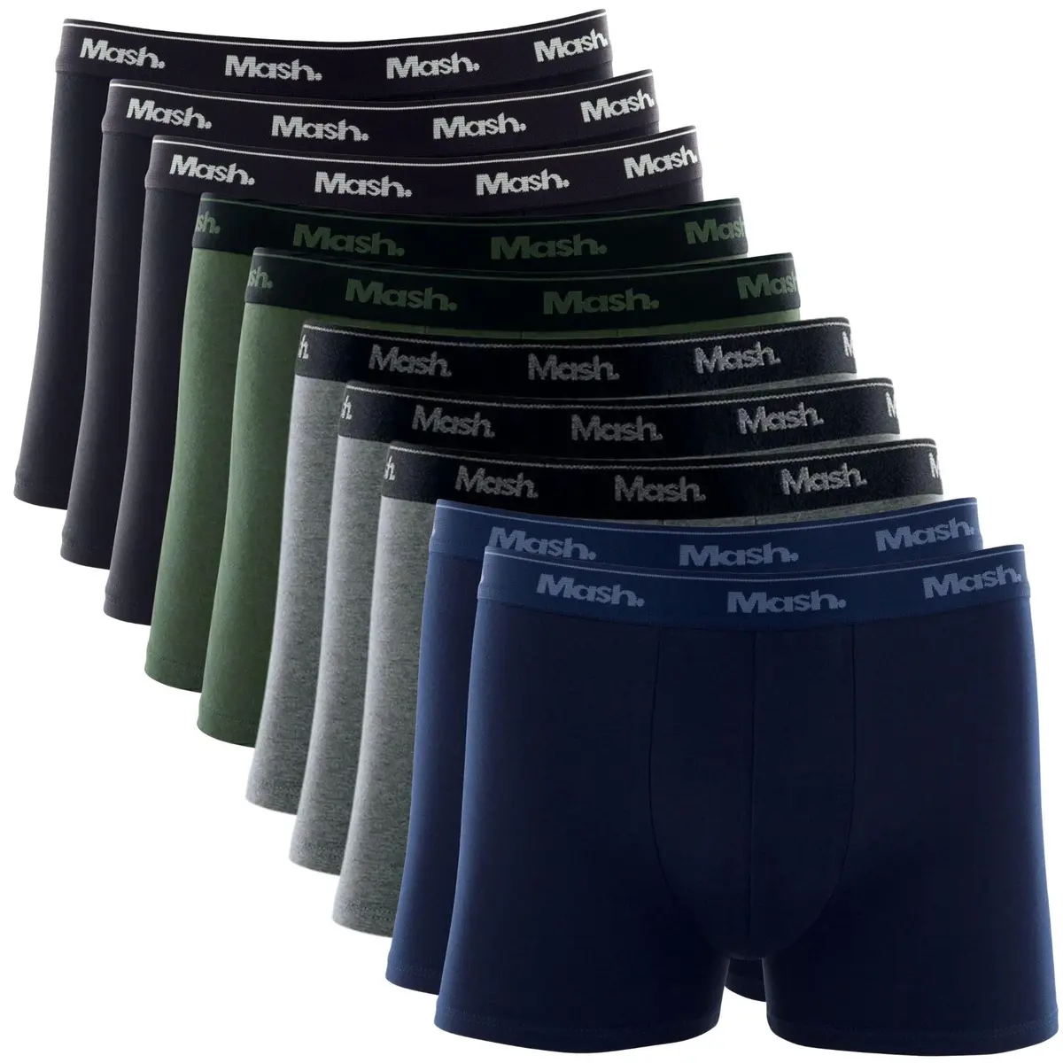 Kit 10 Cuecas Mash Masculina Boxer Algodão Cotton Macio Respirável Cós Elástico 35mm Cavalo Alongado - 1