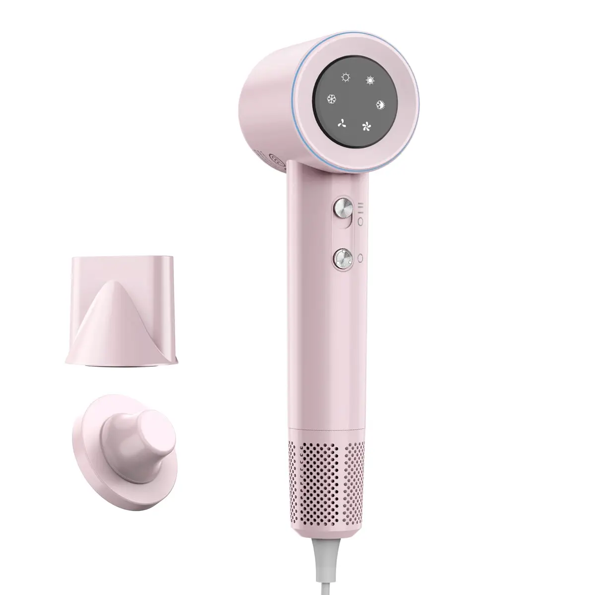 GOKOCO Secador De Cabelo Profissional 220v, 120000 RPM High Speed Hair Dryer 1600W com Display Digital LED e Bocal de ar Magnético,GD029 Rosa