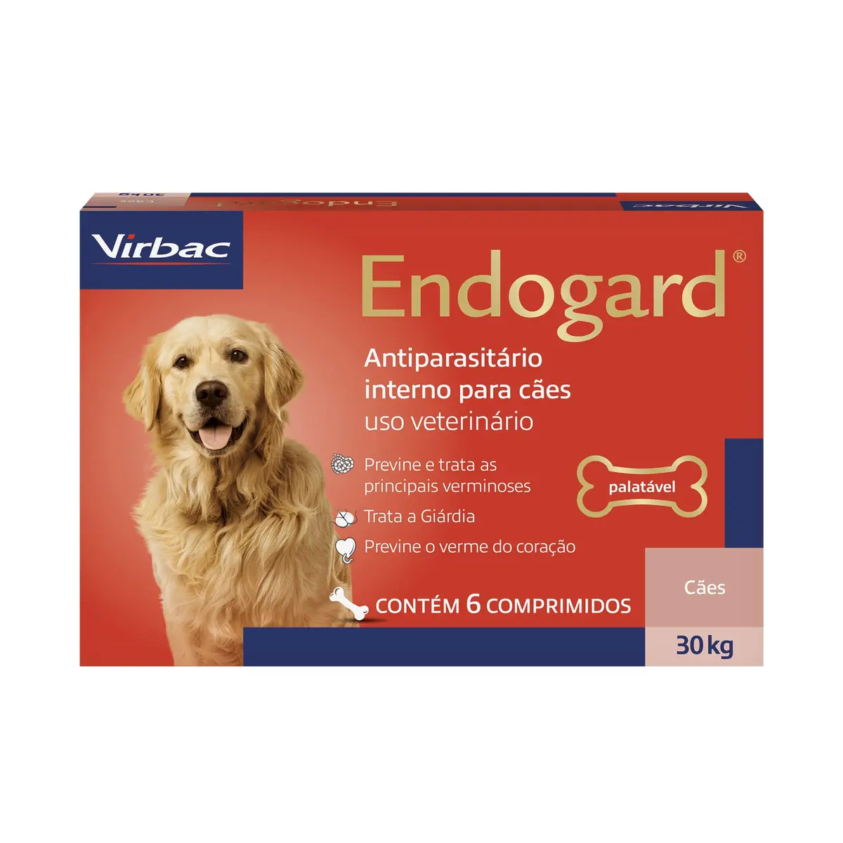 Virbac Endogard Vermífugo para Cães até 30 kg com 6 Comprimidos | Tratamento, Vermes, Vermífugo, Cães, Palatável, Vermes Intestinais, Virbac, Cão
