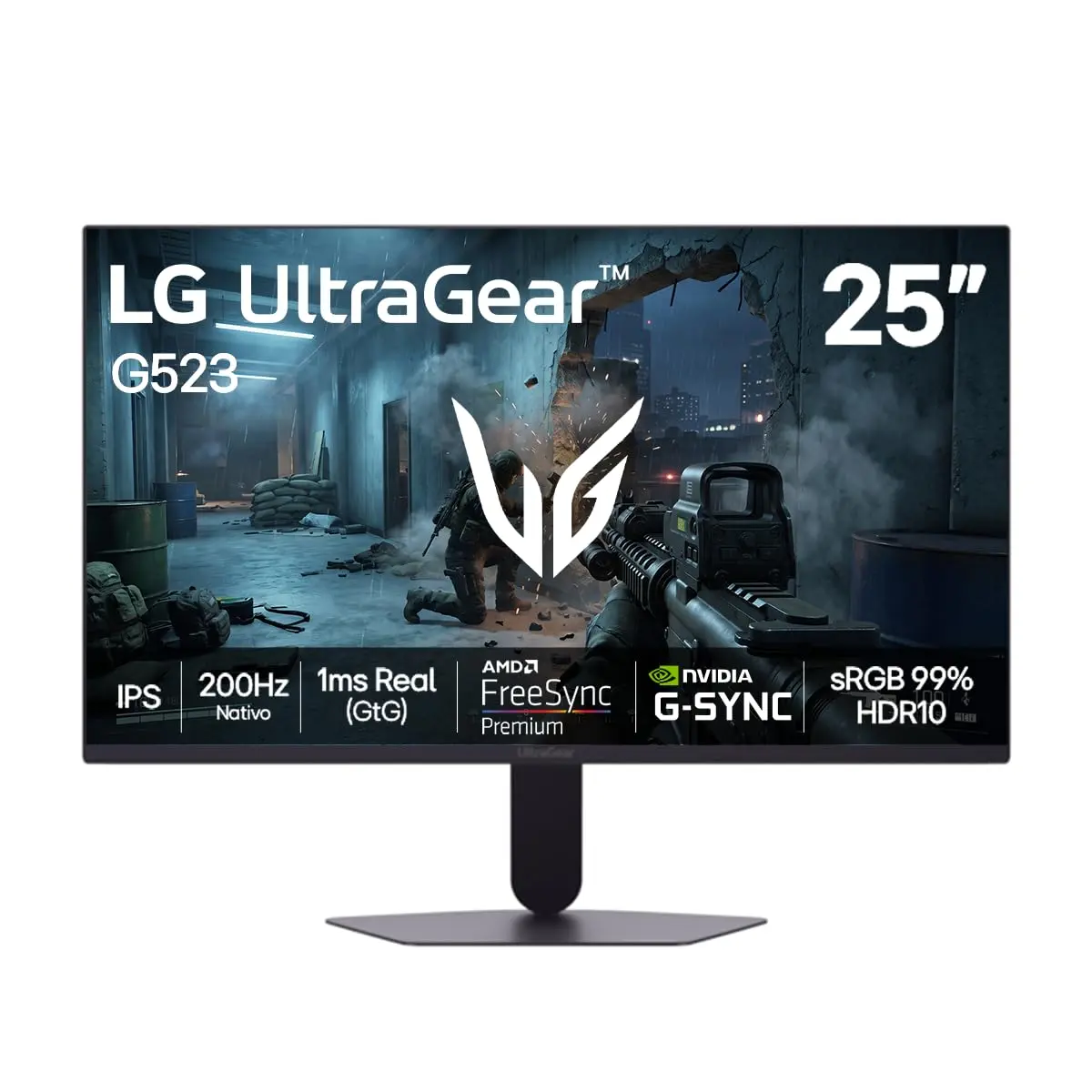 Monitor LG UltraGear -Tela IPS de 25”, 200Hz, 1ms (GtG), NVIDIA G-SYNC e AMD FreeSync Premium, HDR10, sRGB 99%, Preto - 25G523B