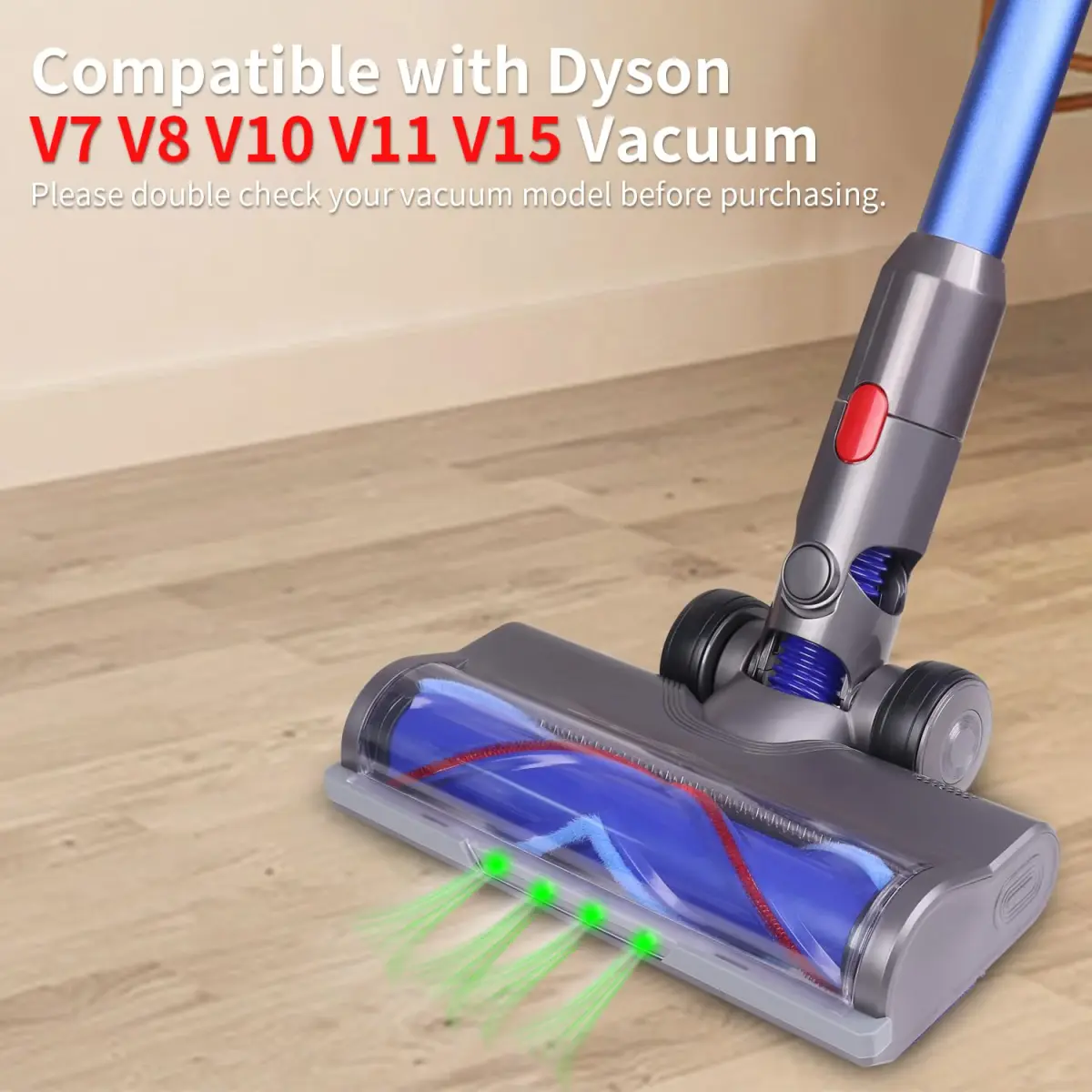 Cabeça de aspirador de pó para Dyson V7 V8 V10 V11 V15 com farol LED verde e peças de reposição de escova de rolo