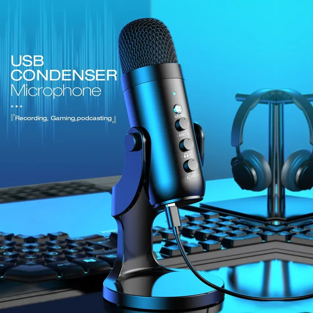 Haomuren microfone usb para pc mac jogos gravação podcast, microfone condensador de computador com adaptador de telefone saída de fone de ouvido