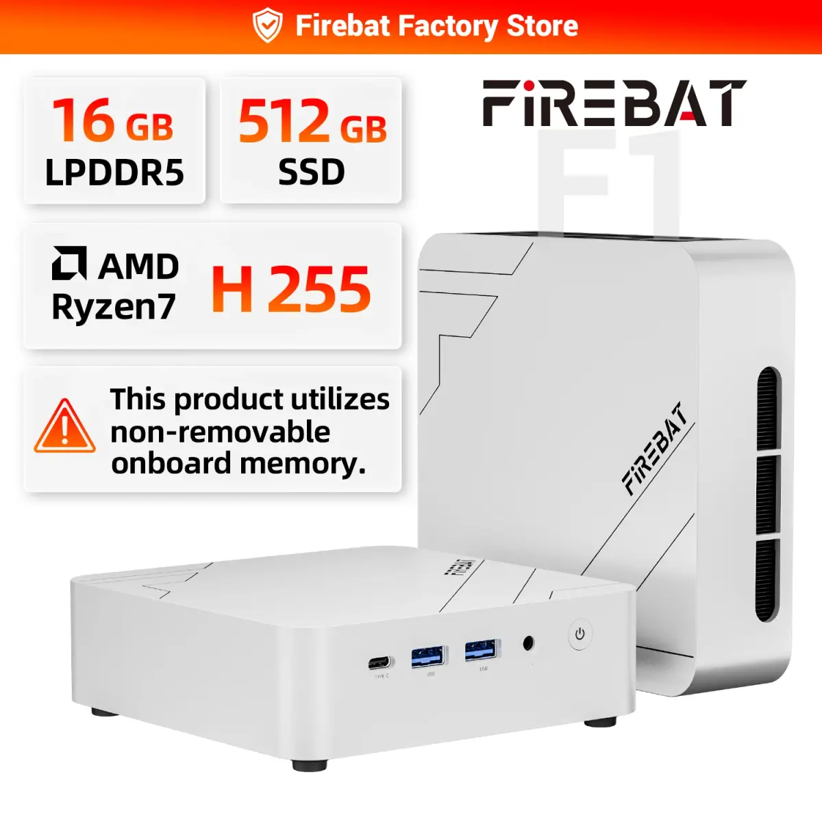 FIREBAT F1 MINI PC AMD Ryzen 7 H255 LPDDR5 16GB RAM 512GB SSD WIFI6 BT5.2 Computador Desktop Portátil MINI-PC Windows 11 - 1