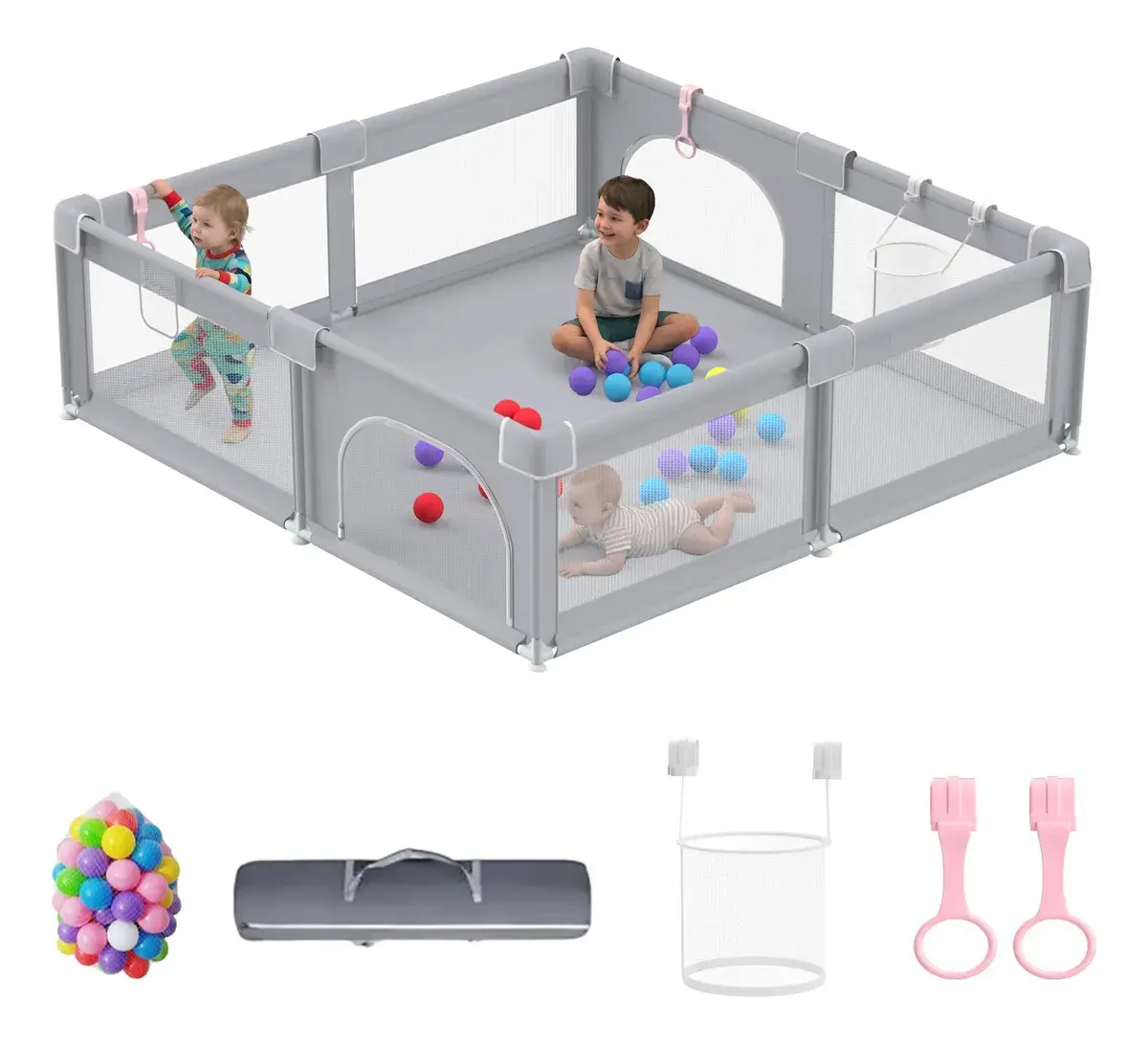 Cercadinho Grande Para Bebe Infantil Vário Tamanho Acessório 127×127cm Cinza
