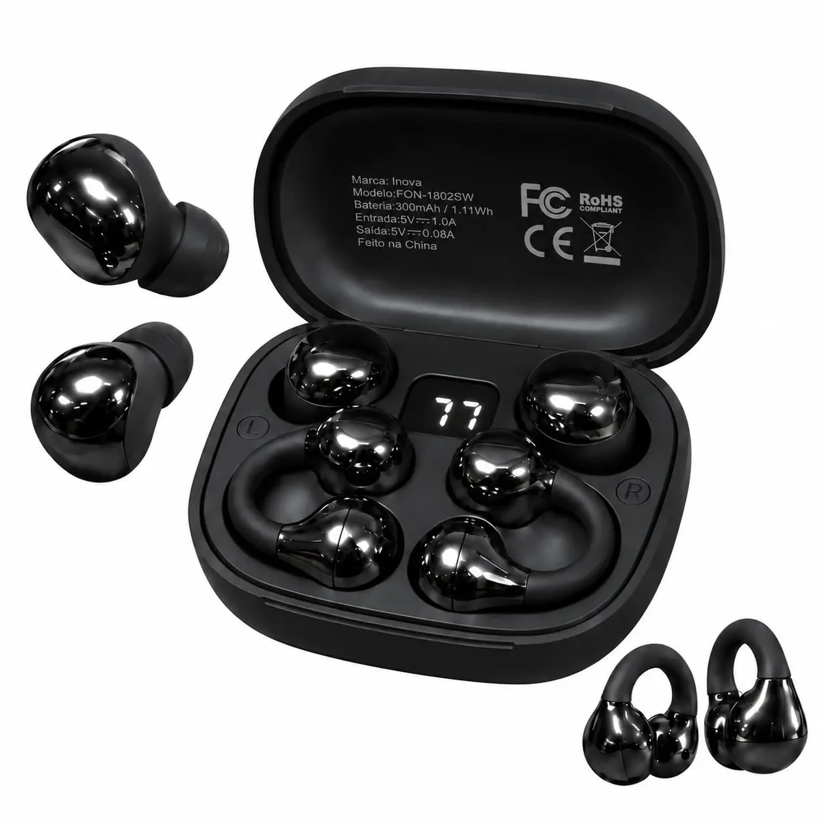 Fone de Ouvido Bluetooth, 2 Pares, Mini para Dormir e Tipo Clip, Preto | 40 Horas em Standby, LED de Bateria, Bluetooth 6.0, IPX5, para Ouvidos Pequenos, Sono de Lado, Esportes e Quem Usa Óculos.