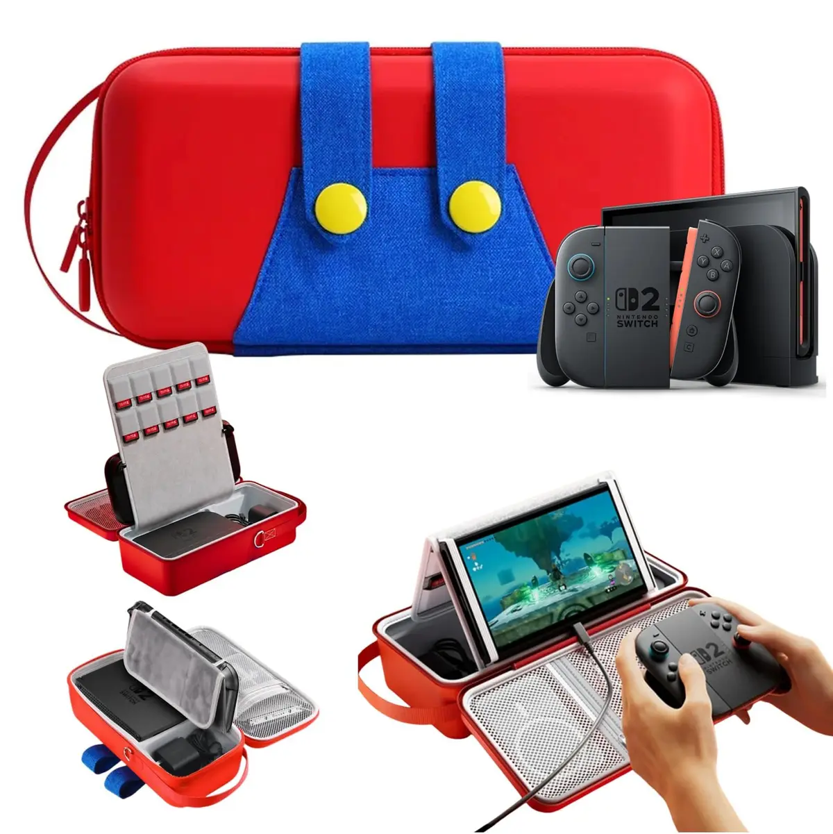 Bolsa Estojo Case Protetora Rigida Protetora Viagem Mario Com Compartimentos Para Jogos e Acessorios Compativel Com Nintendo Switch e OLED