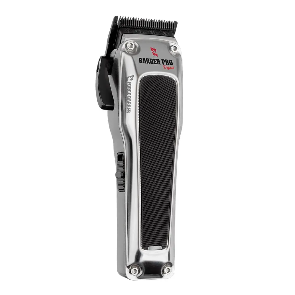 Máquina de Cortar Cabelo MQ Professional Force Barber Pro Digital | Prateado, Motor Brushless, Lâmina Diamond Carbon Black