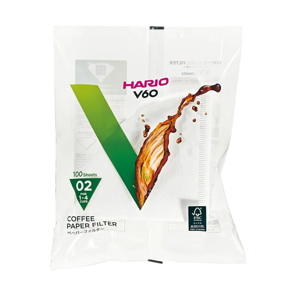 Hario Filtro De Papel para Coador de Café Branco V60 Tamanho 02 Pacote Com 100 Unidades Original Japão
