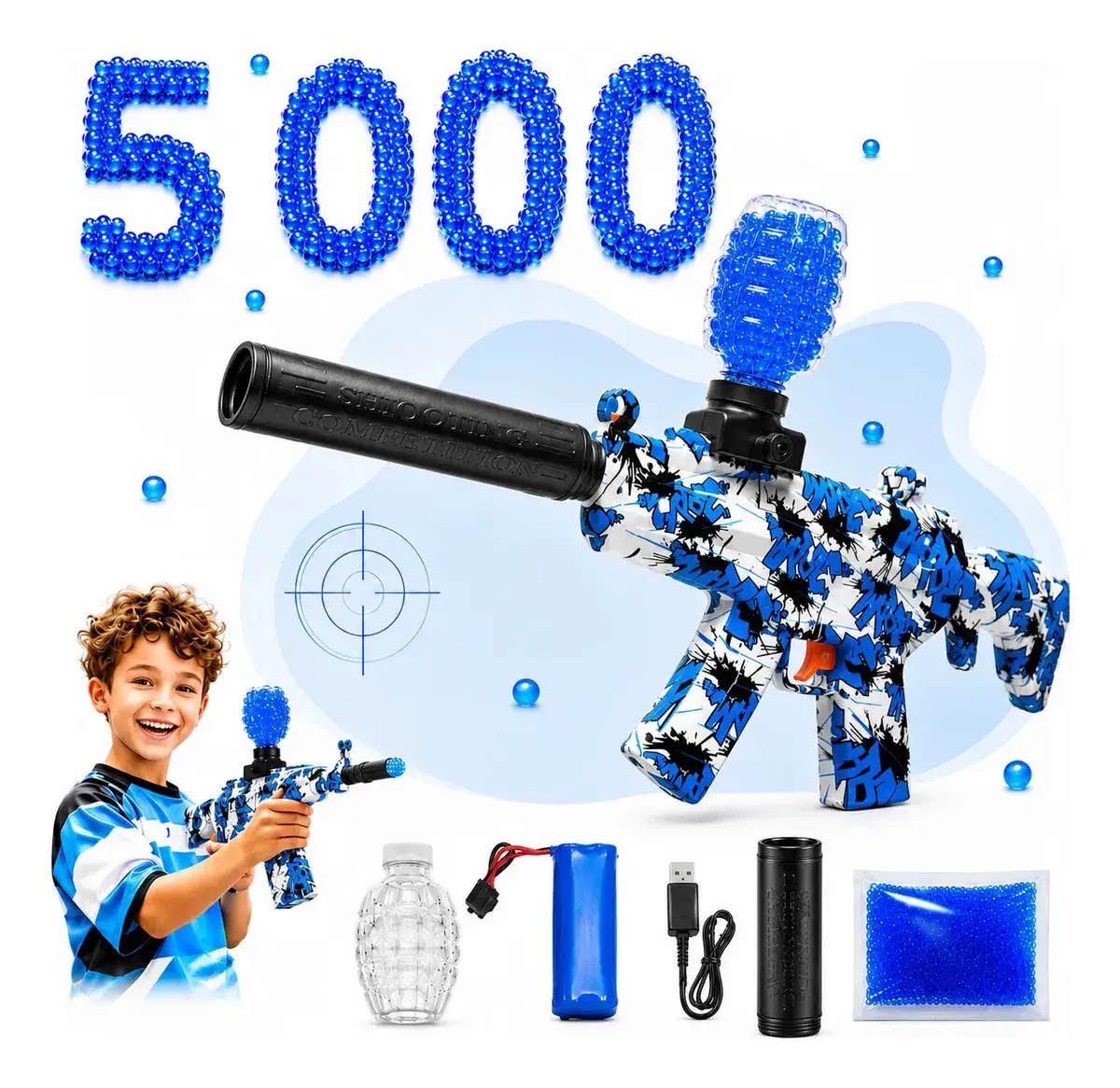 Arminha Bolinha De Gel Ak47 Metralhadora Automática Com 5000 Bolinhas Recarregavel Usb Presente Kizumba - 1