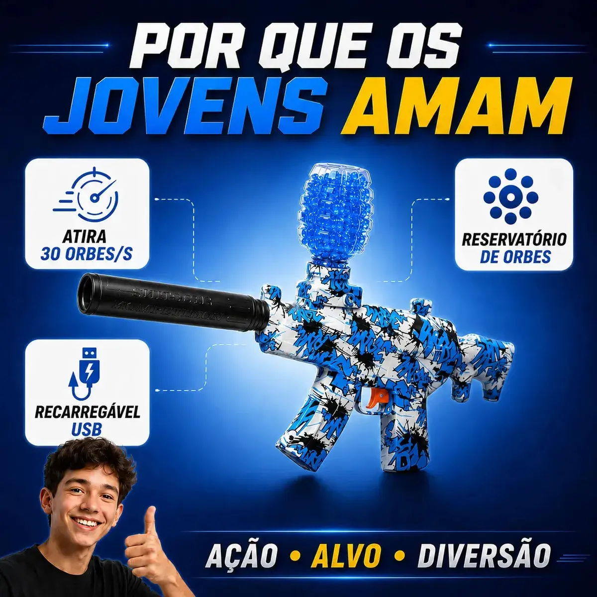 Arminha Bolinha De Gel Ak47 Metralhadora Automática Com 5000 Bolinhas Recarregavel Usb Presente Kizumba thumbnail 3