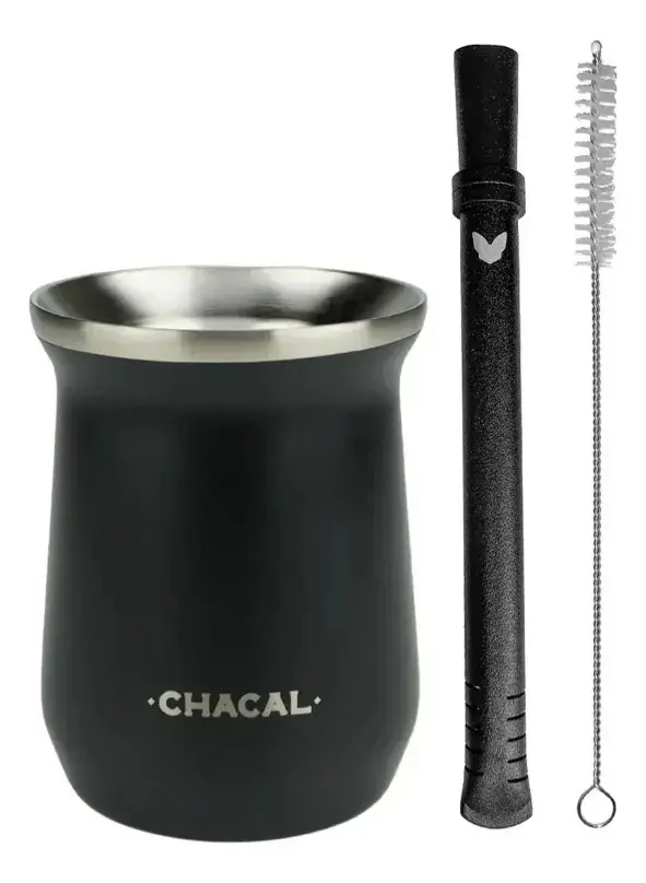 Kit Terere Chacal Copo Bomba E Escova Inox Preto