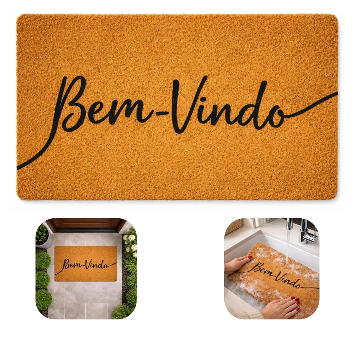 Tapete Porta de Entrada Retangular Externo Interno Bem Vindo Lar Doce Lar Home Base Antiderrapante Casa Capacho Decoração Marrom Absorção PVC Flexível Anti Bolor Grande Dobrável (Bem Vindo sem Borda)