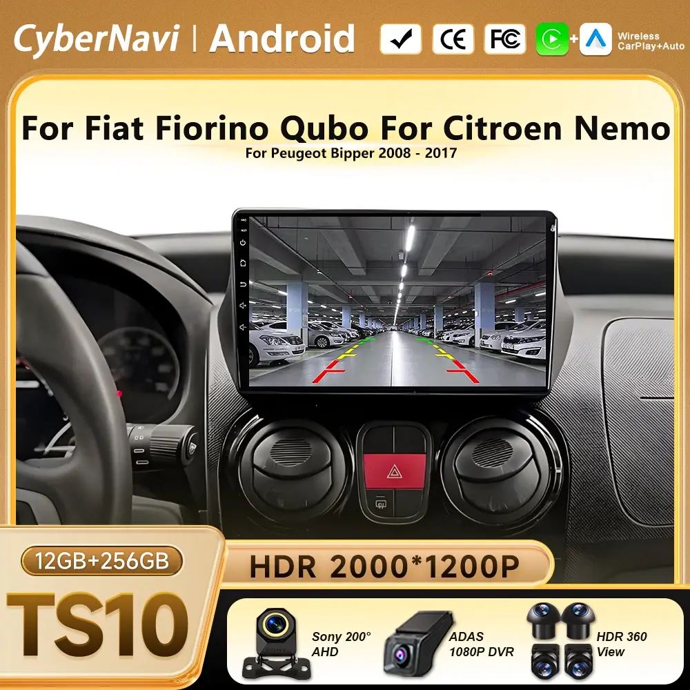 Android 16 Carplay para Fiat Fiorino Qubo 2008 - 2017, Citroen Nemo 2008 - 2017, Peugeot Bipper 2008 - 2017 Multimídia