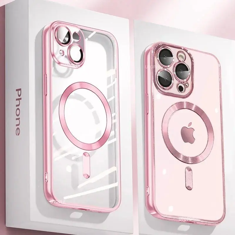 Capa De Silicone Ultrafina Revestida Transparente Para iPhone 16 15 14 13 12 11 Pro Max 16 Plus Magsafe Filme De Lente M