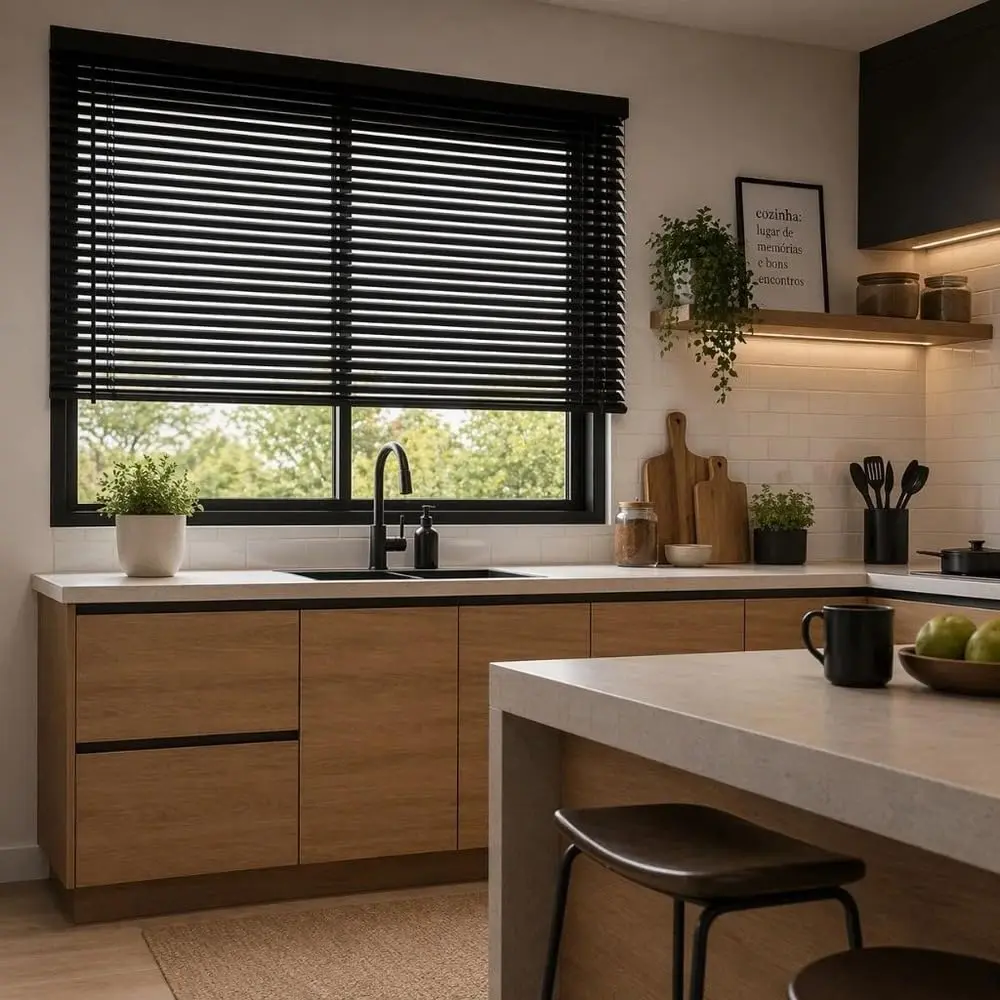 Persiana Horizontal Cortina PVC 100x130cm Casa Banheiro Escritório – PRETA | Facilidade de Instalação