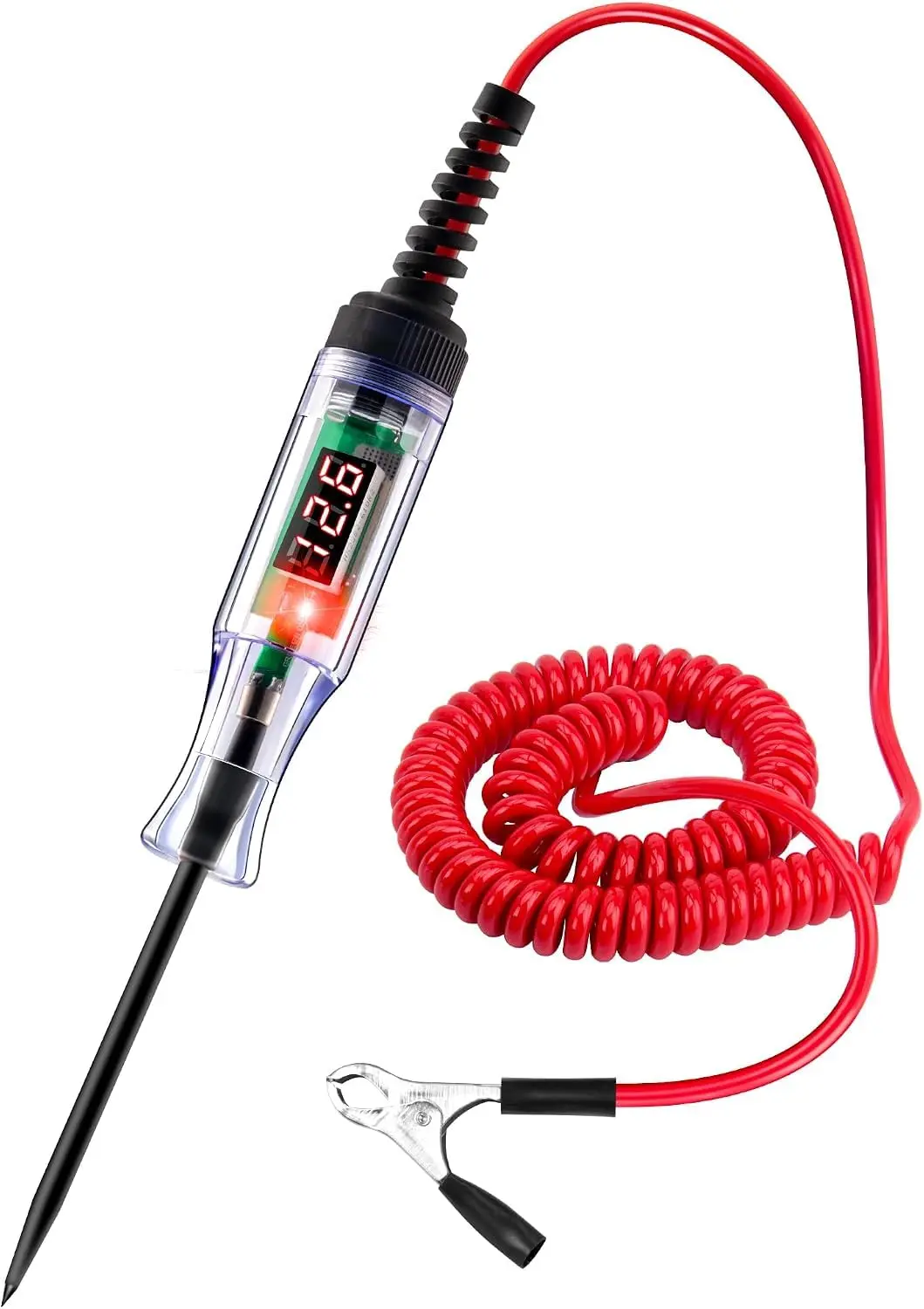 Lâmpada de teste automotiva 5-90V, testador de circuito LED digital com display de voltagem,testador de voltagem elétrica com fio de mola estendido e ponta de prova para carros/veículos