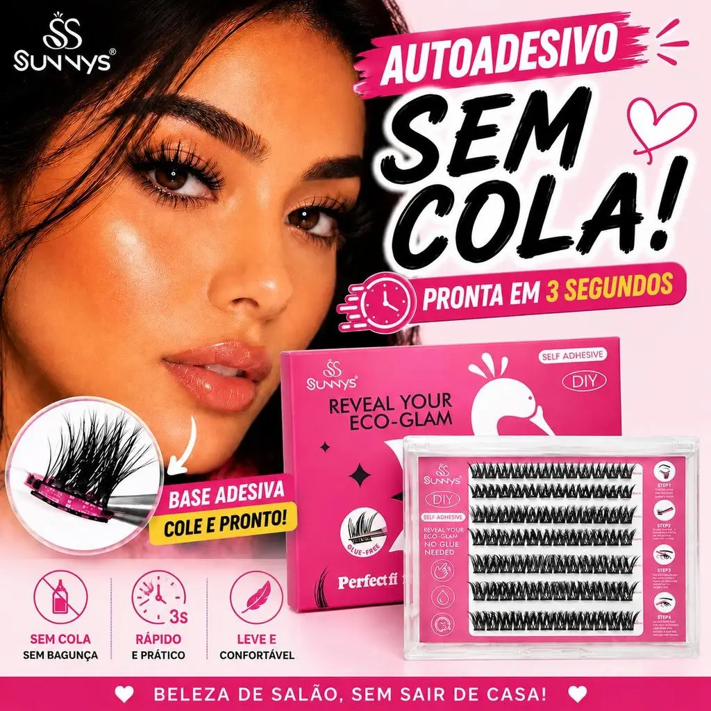 Pestanas Postiças Autocolantes SUNNYS 10-16 mm |Naturais | Fácil Aplicação em 30s | Kit Completo com Pinça | Sem Cola