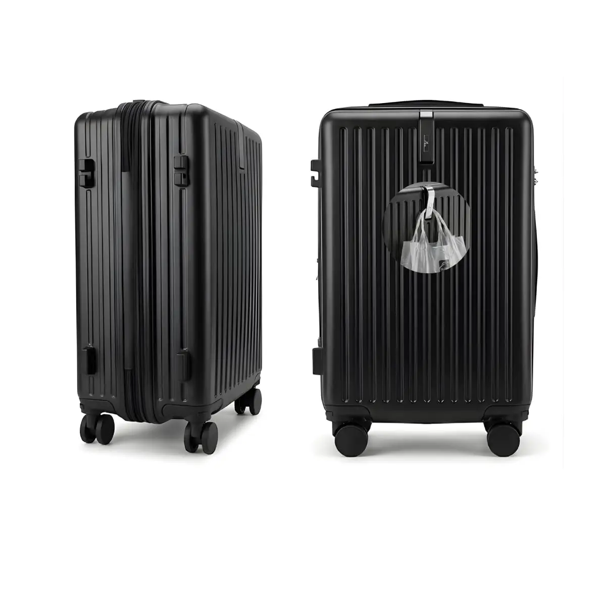 Mala de Mão de Bordo 10kg Padrão ANAC com Rodinhas 360° e Zíper Expansivo + Cadeado TSA - Material Reforçado com Gancho Frontal para Sacola e Suporte Lateral - Preta