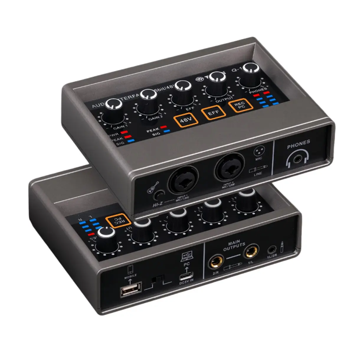 Interface de áudio Q-16,USB 2.0,16 bits/48 kHz,compatível com conexão a celulares e computadores,alimentada por corrente contínua de 5 V, ideal para gravação de música, podcasts e transmissões ao vivo
